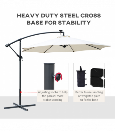 Outsunny Umbrella Parasol W/Solar Powered LED stripes, ?2.95x2.45H m-Cream