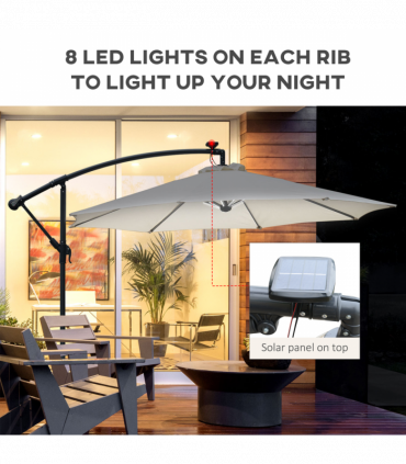 Outsunny Umbrella Parasol W/Solar Powered LED stripes, ?2.95x2.45H m-Cream