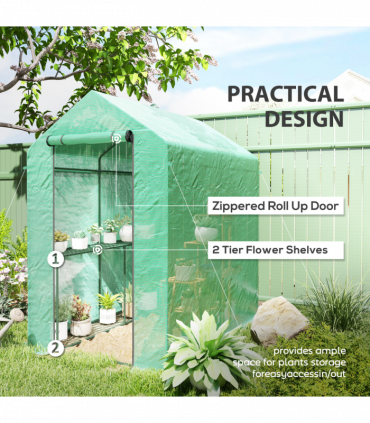 Outsunny Walk in Greenhouse w/Shelves Steeple Grow House 120 x 186 x 190 cm