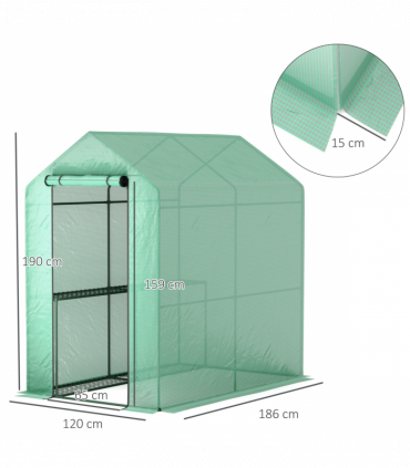 Outsunny Walk in Greenhouse w/Shelves Steeple Grow House 120 x 186 x 190 cm