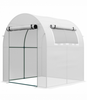 Outsunny Walk in Polytunnel Greenhouse with Roll-up Window and Door, White
