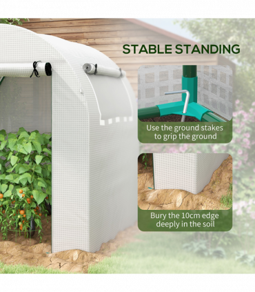 Outsunny Walk in Polytunnel Greenhouse with Roll-up Window and Door, White