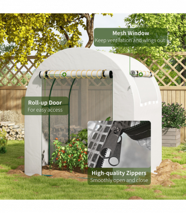 Outsunny Walk in Polytunnel Greenhouse with Roll-up Window and Door, White