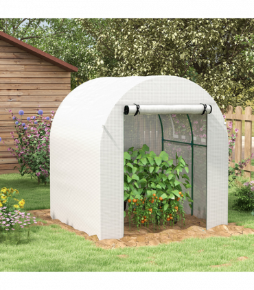 Outsunny Walk in Polytunnel Greenhouse with Roll-up Window and Door, White