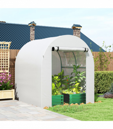 Outsunny Walk in Polytunnel Greenhouse with Roll-up Window and Door, White