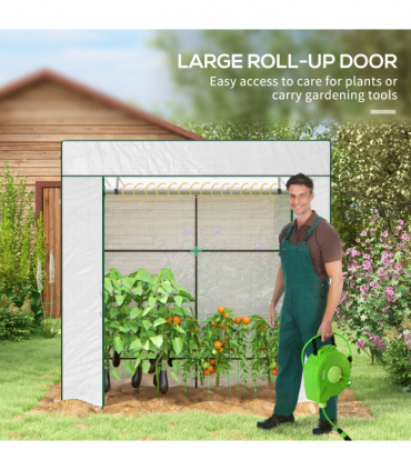 Outsunny Walk-in Garden Green House  Large Roll-up Door and 2 Mesh Windows White