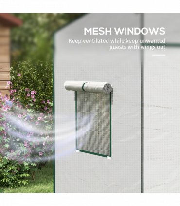 Outsunny Walk-in Garden Green House  Large Roll-up Door and 2 Mesh Windows White