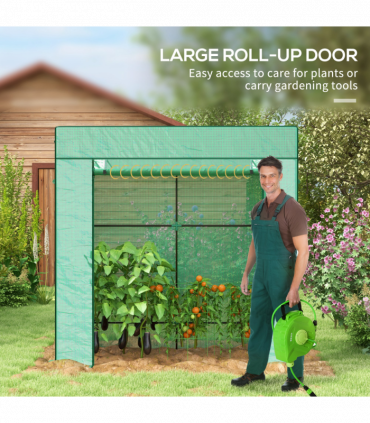 Outsunny Walk-in Garden Green House with Large Roll-up Door and 2 Mesh Windows
