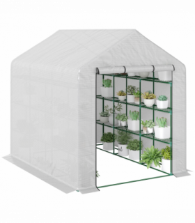 Outsunny Walk-in Garden Greenhouse Shelves Polytunnel Steeple Grow House
