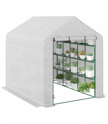 Outsunny Walk-in Garden Greenhouse Shelves Polytunnel Steeple Grow House