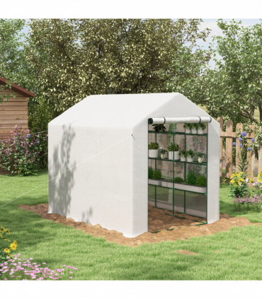 Outsunny Walk-in Garden Greenhouse Shelves Polytunnel Steeple Grow House