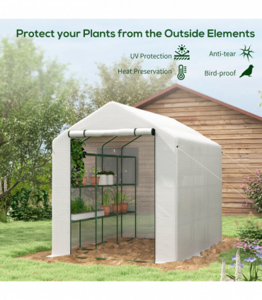 Outsunny Walk-in Garden Greenhouse Shelves Polytunnel Steeple Grow House