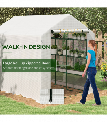 Outsunny Walk-in Garden Greenhouse Shelves Polytunnel Steeple Grow House