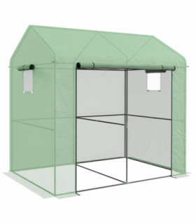 Outsunny Walk-in Green House with Roll-up Door and Mesh Windows, 200x140x200cm