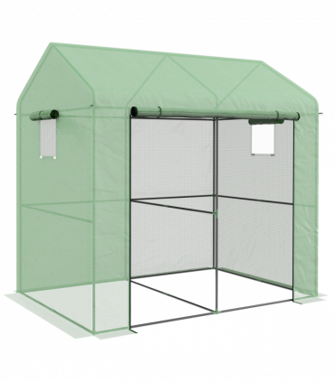 Outsunny Walk-in Green House with Roll-up Door and Mesh Windows, 200x140x200cm