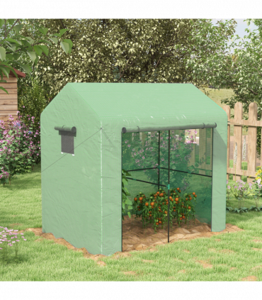 Outsunny Walk-in Green House with Roll-up Door and Mesh Windows, 200x140x200cm