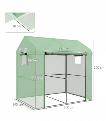 Outsunny Walk-in Green House with Roll-up Door and Mesh Windows, 200x140x200cm