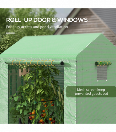 Outsunny Walk-in Green House with Roll-up Door and Mesh Windows, 200x140x200cm