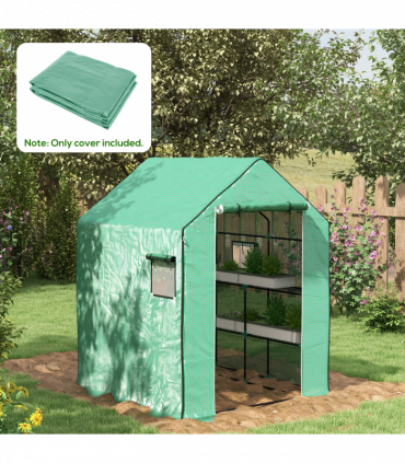 Outsunny Walk-in Greenhouse Cover Replacement with Door and Mesh Windows, Green