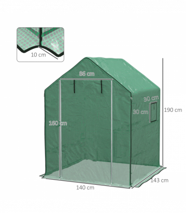 Outsunny Walk-in Greenhouse Cover Replacement with Door and Mesh Windows, Green