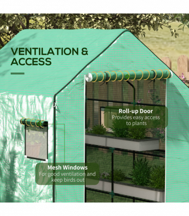 Outsunny Walk-in Greenhouse Cover Replacement with Door and Mesh Windows, Green