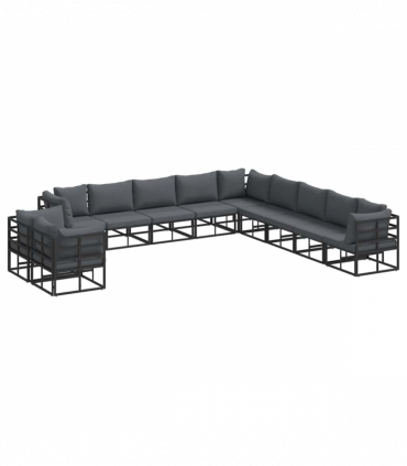 Garden Sofa Set with Cushion 11 pcs Black Aluminium
