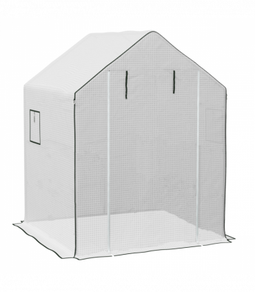 Outsunny Walk-in Greenhouse Cover Replacement with Door and Mesh Windows, White