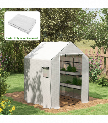 Outsunny Walk-in Greenhouse Cover Replacement with Door and Mesh Windows, White