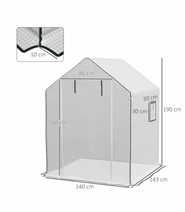Outsunny Walk-in Greenhouse Cover Replacement with Door and Mesh Windows, White