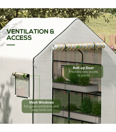 Outsunny Walk-in Greenhouse Cover Replacement with Door and Mesh Windows, White