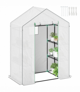 Outsunny Walk-in Greenhouse with 4 Shelves, Outdoor Small Greenhouse, White