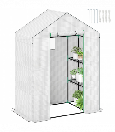 Outsunny Walk-in Greenhouse with 4 Shelves, Outdoor Small Greenhouse, White