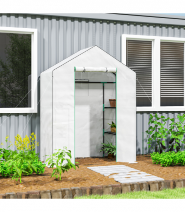 Outsunny Walk-in Greenhouse with 4 Shelves, Outdoor Small Greenhouse, White