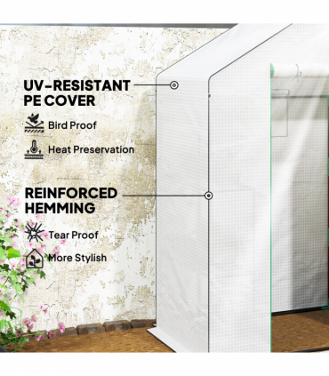 Outsunny Walk-in Greenhouse with 4 Shelves, Outdoor Small Greenhouse, White