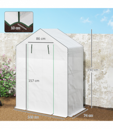 Outsunny Walk-in Greenhouse with 4 Shelves, Outdoor Small Greenhouse, White
