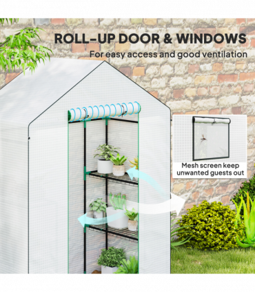 Outsunny Walk-in Greenhouse with 4 Shelves, Outdoor Small Greenhouse, White