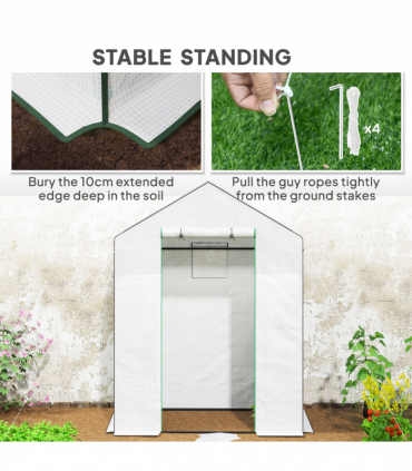 Outsunny Walk-in Greenhouse with 4 Shelves, Outdoor Small Greenhouse, White