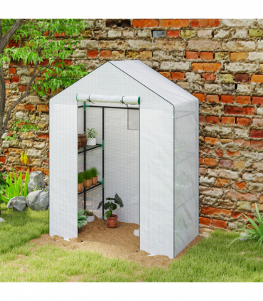 Outsunny Walk-in Greenhouse with 4 Shelves, Outdoor Small Greenhouse, White