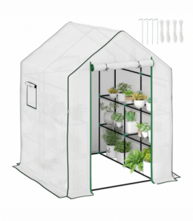 Outsunny Walk-in Greenhouse with 8 Shelves, Outdoor Small Greenhouse, White