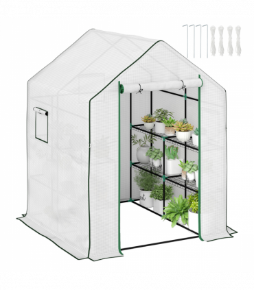 Outsunny Walk-in Greenhouse with 8 Shelves, Outdoor Small Greenhouse, White