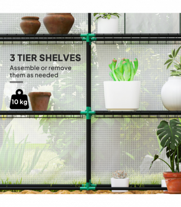 Outsunny Walk-in Greenhouse with 8 Shelves, Outdoor Small Greenhouse, White