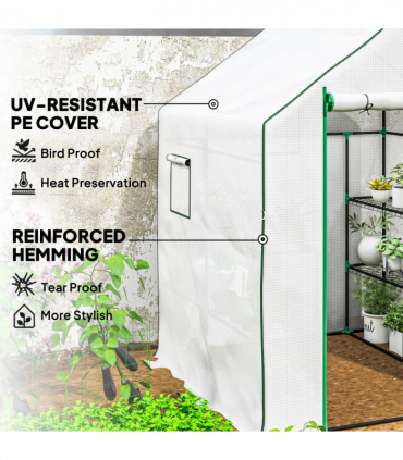 Outsunny Walk-in Greenhouse with 8 Shelves, Outdoor Small Greenhouse, White