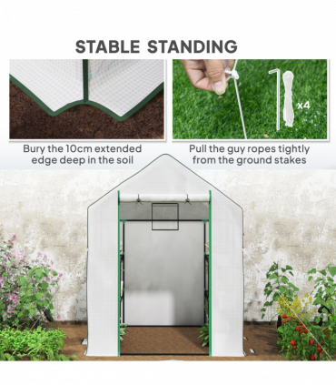 Outsunny Walk-in Greenhouse with 8 Shelves, Outdoor Small Greenhouse, White