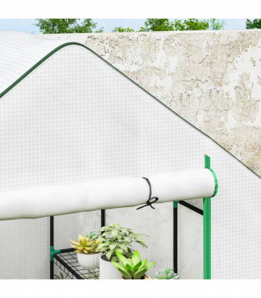 Outsunny Walk-in Greenhouse with 8 Shelves, Outdoor Small Greenhouse, White