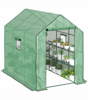 Outsunny Walk-in Outdoor Green House with Door and Mesh Windows, Green