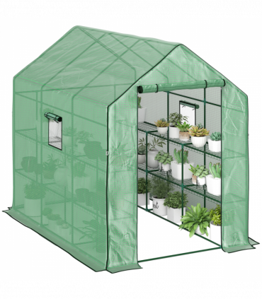 Outsunny Walk-in Outdoor Green House with Door and Mesh Windows, Green
