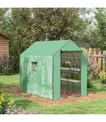Outsunny Walk-in Outdoor Green House with Door and Mesh Windows, Green