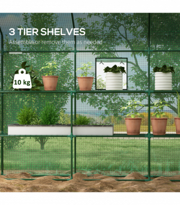 Outsunny Walk-in Outdoor Green House with Door and Mesh Windows, Green