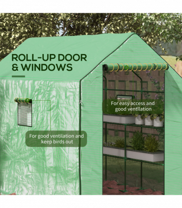 Outsunny Walk-in Outdoor Green House with Door and Mesh Windows, Green