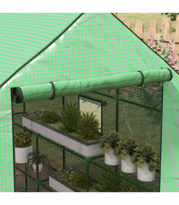 Outsunny Walk-in Outdoor Green House with Door and Mesh Windows, Green